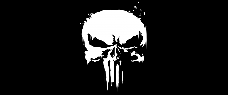 The Punisher, Marvel Comics, Skull, Black background, Monochrome, Black and White, Simple, The Punisher logo