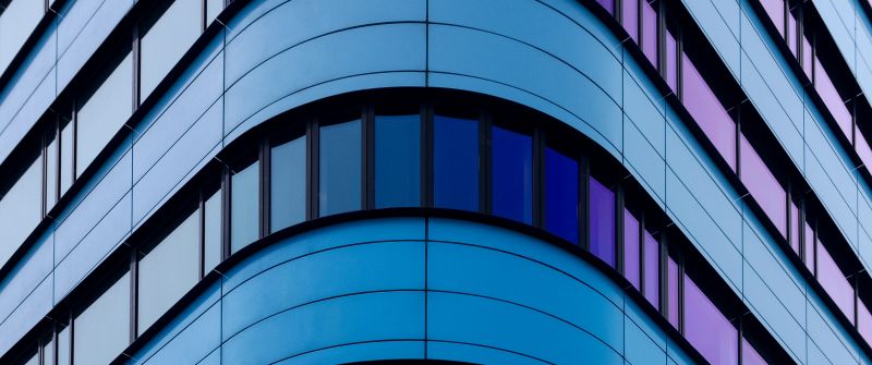Rijn Tower, Netherlands, Arnhem, Curve, Patterns, Glass building, Blue, Purple, 5K
