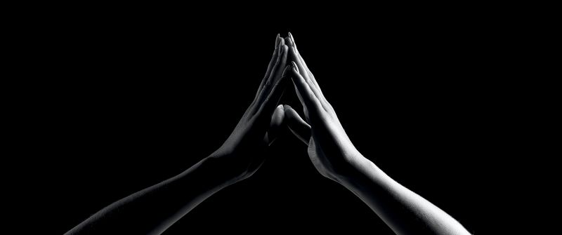 Praying Hands, Hands together, Monochrome, Black background, 5K, Black and White