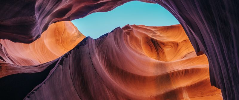 Lower Antelope Canyon, Arizona, United States, Rock formations, Tourist attraction, Blue Sky, Scenery