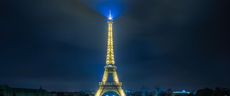 Eiffel Tower, 8K, Paris, France, Night time, Iconic, Metal structure, Blue light, 5K
