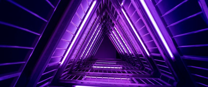 Neon Triangle, Purple light, Low Angle Photography, Look up, Geometrical, Indoor, Neon Lights, Glowing, Vibrant, Triangles, Aesthetic