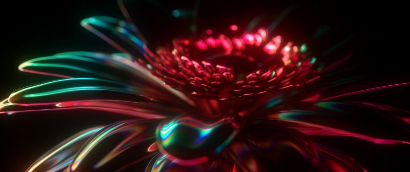 Neon, Digital flower, 3D, CGI, Cyberpunk, Black background, Glowing