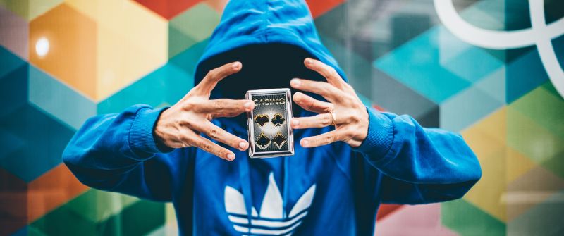Hoodie, Person, Casino, Man, Hands, Colorful background, 5K