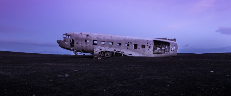 Crashed Airplane, Douglas DC-3, Wrecked, Abandoned, World War II, Fuselage, Purple sky