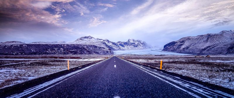 Beautiful, Road, Mountains, Snow covered, Glacier, Landscape, Iceland, Clouds, Calm, 5K