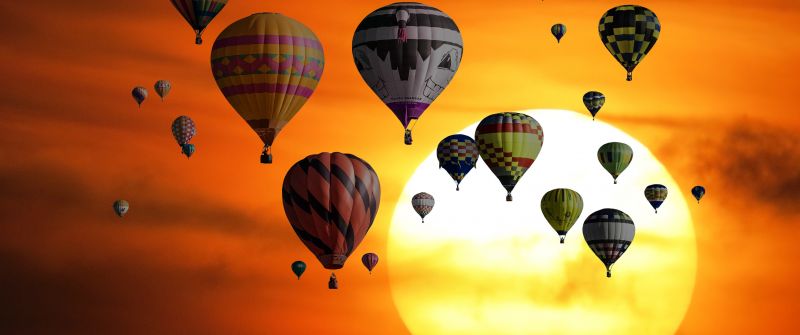 Sunset, Hot air balloons, Orange sky, Travel, Vacation, Holidays, Adventure, Sky view