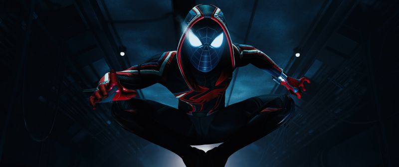 Marvel's Spider-Man: Miles Morales, Photo mode, Dark background, PlayStation 5, 2020 Games, 5K, Spiderman