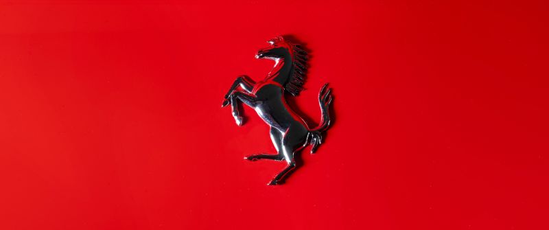 Ferrari logo, Black prancing horse, Red background