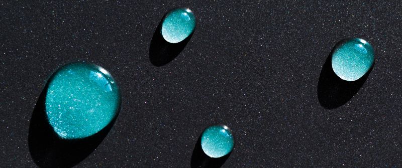Water drops, Blue, Dark background, Closeup, Macro, Shadow, 3D