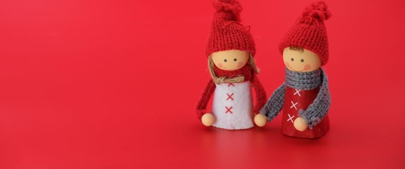Figures, Man, Woman, Christmas decoration, Red background, Closeup, Art and Crafts, Beautiful, Doll, Cute dolls, 5K