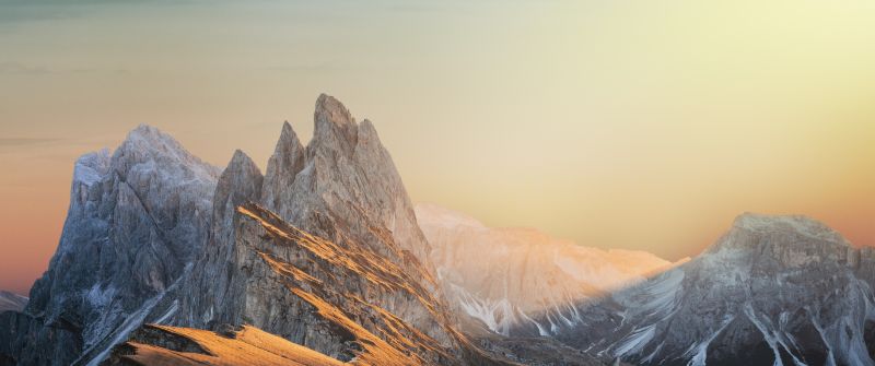 Glacier mountains, 8K, Snow covered, Landscape, Mountain Peaks, Sunset, Scenery, Clouds, 5K