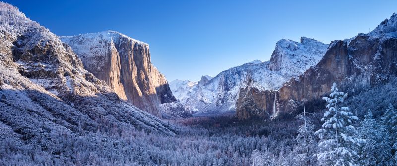 Yosemite National Park, Winter, Mountains, Sunny day, Landscape, California