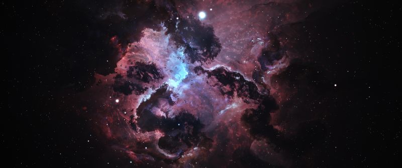 Atlantis Nexus Nebula, Black background, Digital render, Astronomy, Stars, Galaxy, Space artwork