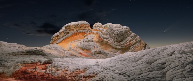 macOS Big Sur, Night sky, Stock, Sedimentary rocks, Evening, Starry sky, Sunset, iOS 14, 5K, Vermilion Cliffs