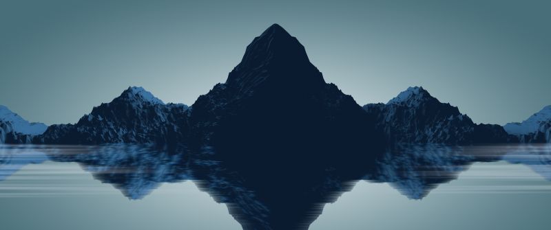Mountains, Reflections, Render, Digital composition, 5K