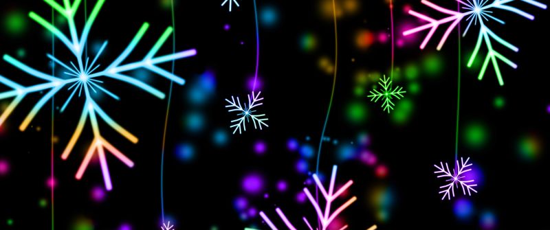 Snowflakes, Winter, AMOLED, Colorful, Black background, Bokeh, Navidad, Noel