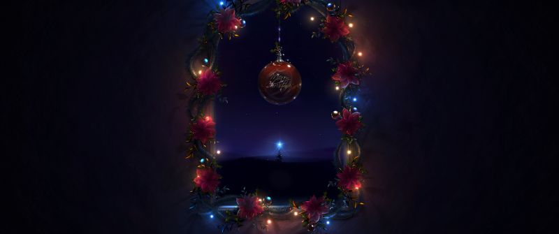 Christmas decoration, Merry Christmas, Night, Dark background, Lights, Garland, AMOLED, Aesthetic Christmas, Navidad, Noel