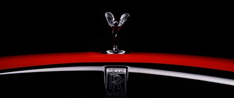 Rolls-Royce Dawn Black Badge, Spirit of Ecstasy, 2021, Black background, AMOLED, 5K, 8K