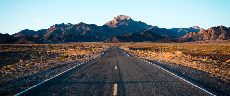 Endless Road, Mountain range, Landscape, Death Valley, Blue Sky, Calm, Daytime