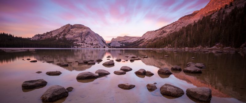 OS X Yosemite, Yosemite National Park, Lake, Rocks, Evening, Reflections, Mountains, California, Stock