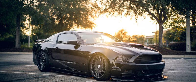Ford Mustang GT, Black cars, Sports cars, Automobile, Sedan, Sun light, 5K