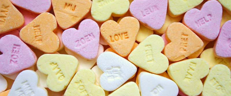 Heart Candies, Sweet candy, Confectionery, Delicious, Colorful, Shapes, Texture, Yellow, Pink