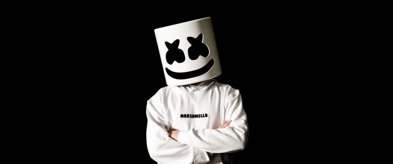 Marshmello, Monochrome, American DJ, Black background, 5K, 8K, Black and White