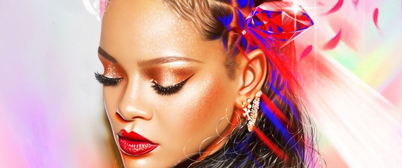 Rihanna, Digital Art, Barbadian singer, Portrait, Paint, Colorful, Vivid, Magical, Illustration