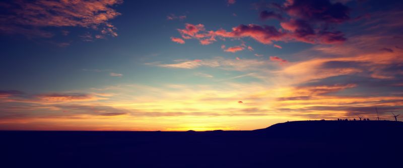 Majestic, Sunset, Landscape, Silhouette, Clouds, Dusk, Orange sky, Horizon