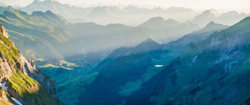 Rotsteinpass, Switzerland, Alpstein, Landscape, Mountain range, Valley, Viewpoint, Fog, Sunrise