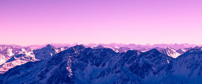 Purple sky, Glacier mountains, Snow covered, Landscape, Aerial view, Mountain range