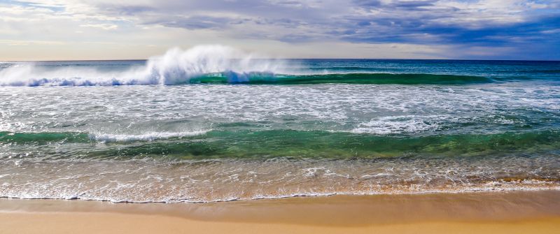Crashing Waves, Ocean, Beach, Sand, Seascape, Horizon, Cloudy Sky, Landscape, Australia