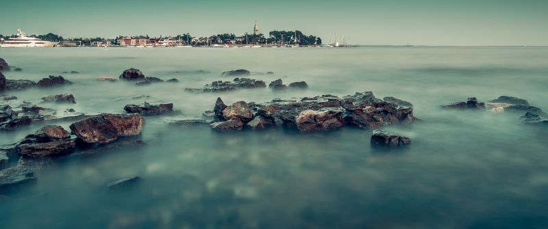 Rocky coast, Long exposure, Seascape, Ocean, Blue Sky, Landscape