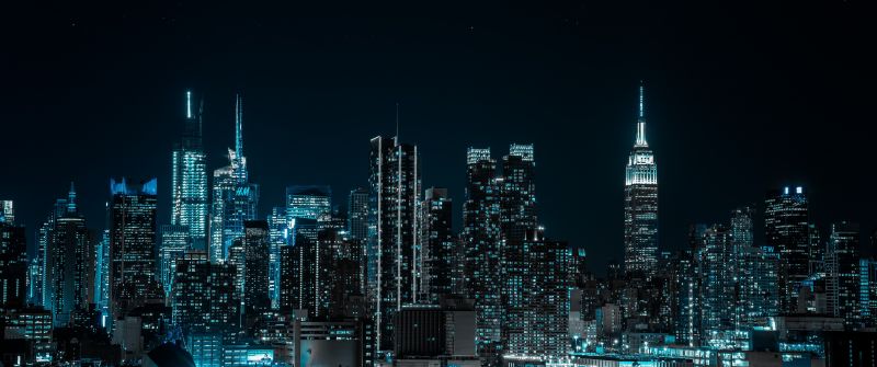 New York City, Half moon, Cityscape, Night, City lights, 5K
