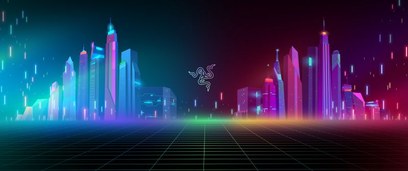 Razer, Cyber city, Neon, Colorful, Cityscape, Futuristic