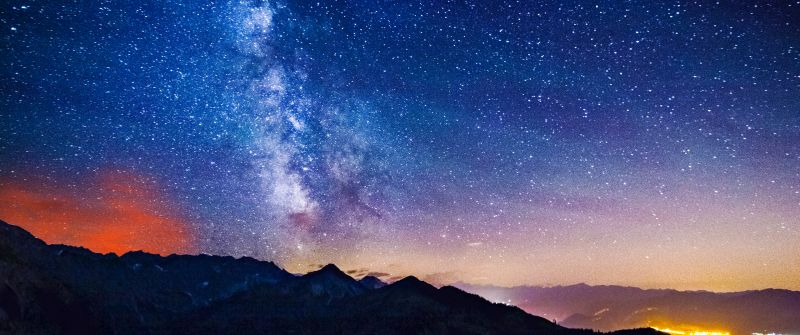 Milky Way, Starry sky, Astronomy, Night time, Outer space, Silhouette, Mountains, Landscape, Long exposure, Galaxy