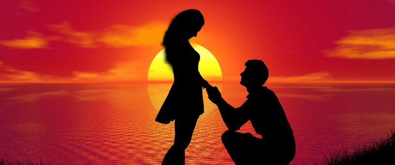 Couple, Proposal, Sunset, Silhouette, Romantic, Lovers, Together