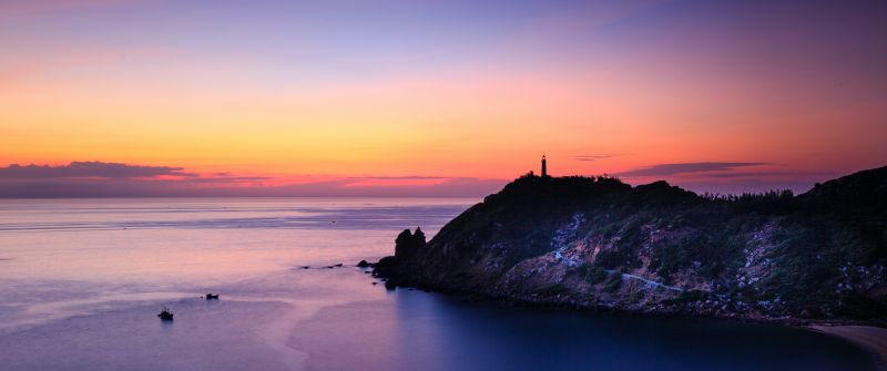 Lighthouse, Sunset, Dusk, Twilight, Seascape, Scenic, Ocean, 5K