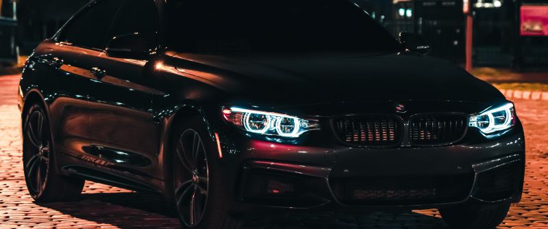 BMW M3, Black Edition, Night, City lights, 5K