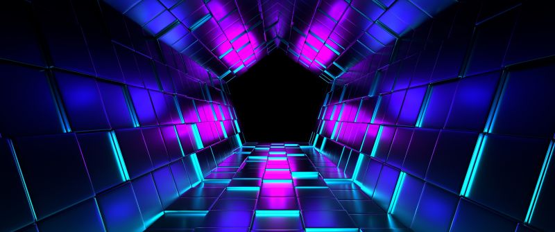 3D background, Shapes, Geometric, Pattern, Illustration, Purple, Dark blue, Vanishing point, Tunnel, Pentagon
