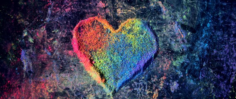 Love heart, Rainbow colors, Colorful, Chalk dust, 5K