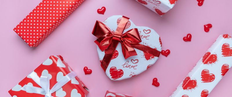Valentine Gifts, Heart shape, Gift Boxes, Red hearts, Presents, Surprise, 5K, February