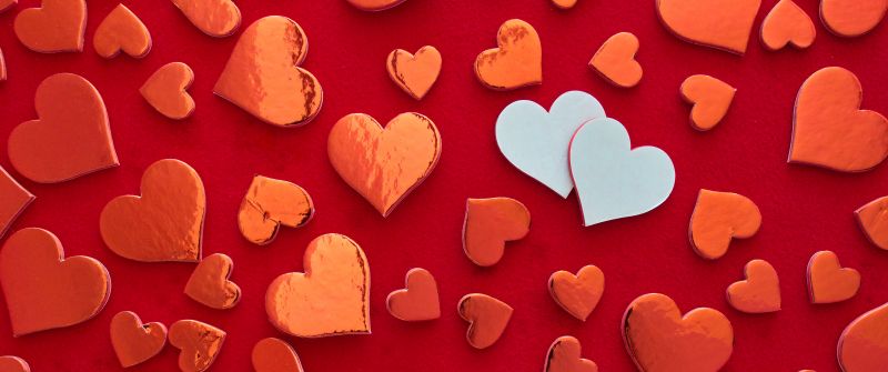 Red hearts, Heart shape, Red background, Pattern, Valentine's Day, Decoration, White heart, Aesthetic, 5K, February