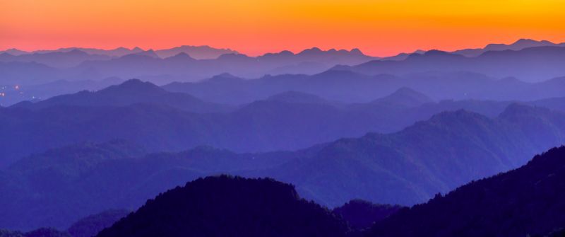 Blue Ridge Mountains, United States of America, Aerial view, Orange sky, Foggy, Landscape, Beautiful, Appalachian Mountains range, 5K