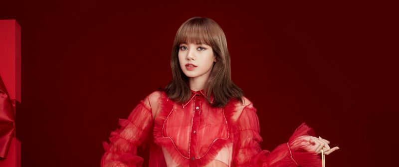 Lisa, Red background, Blackpink, K-Pop singer, 5K