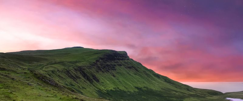 Isle of Skye, Aesthetic, Scotland, Countryside, Shore, Sunset, Landscape, Scenery, Purple sky, Starry sky, Dusk, Coastline, 5K