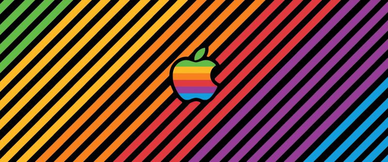 Apple, Multicolor, Stripes, Colorful, Apple logo, Aesthetic, 5K