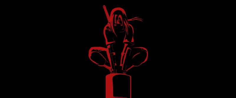 Itachi Uchiha, Black background, Samurai, Ninja, Naruto, AMOLED, 5K, Simple