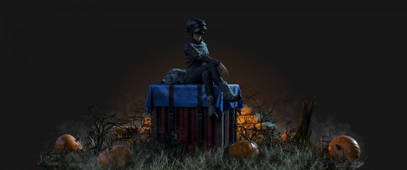 PUBG, Crate, Pumpkins, Dark background